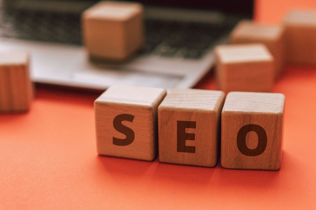SEO wooden letter blocks representing search engine optimization
