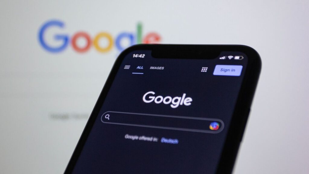 Google search results page displayed on mobile phone