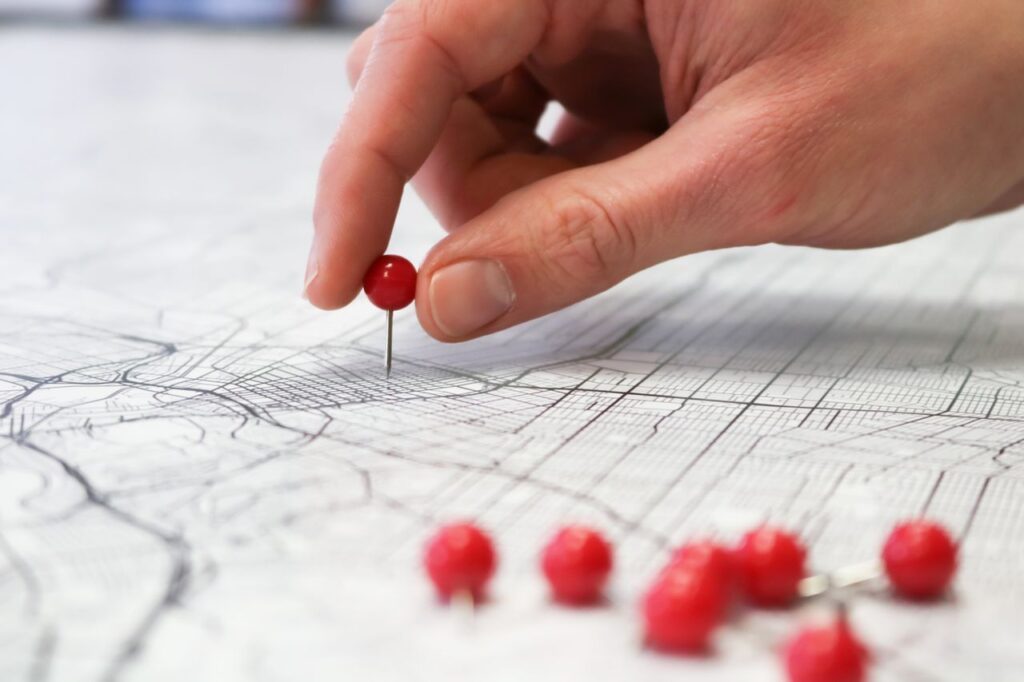 Map with pins showing local business locations