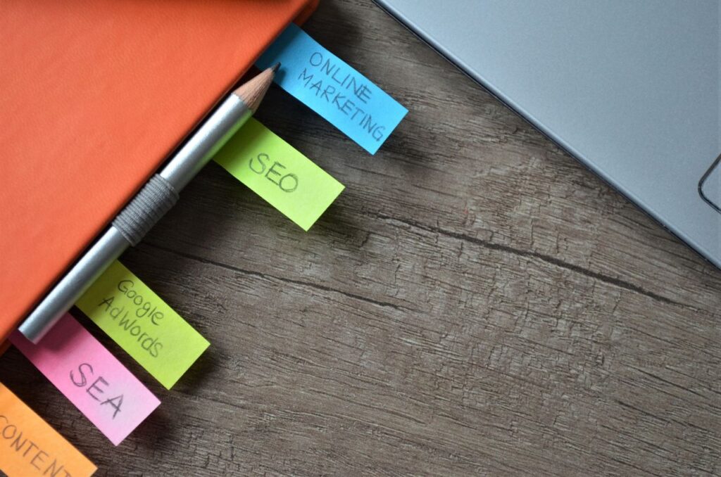 Colorful sticky notes representing marketing strategy planning