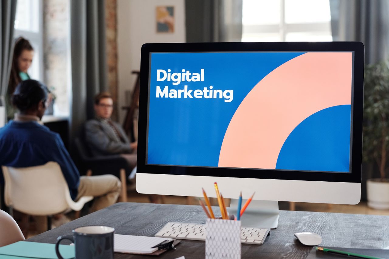 Computer screen displaying digital marketing dashboard