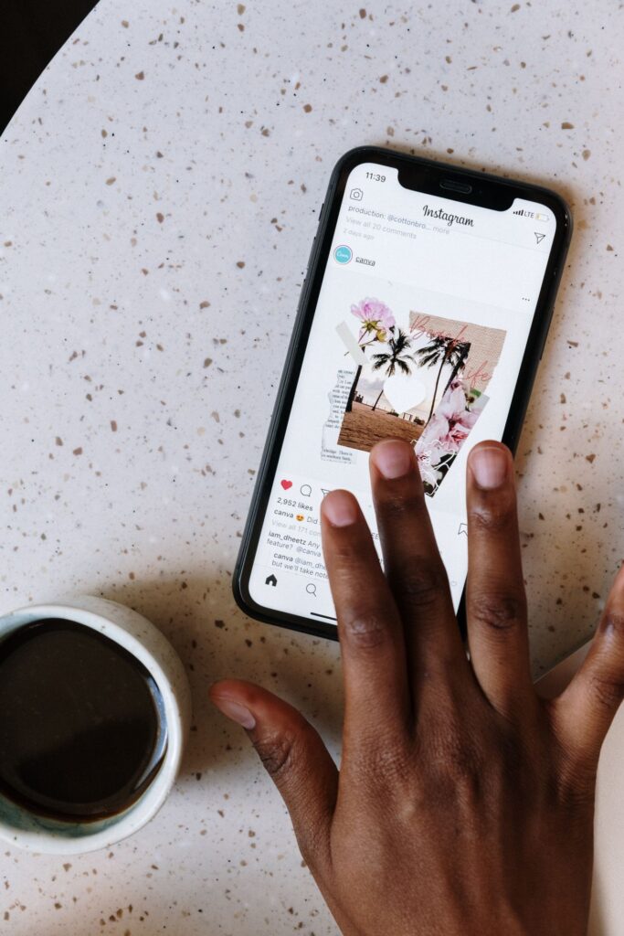 Smartphone displaying a brand's social media feed